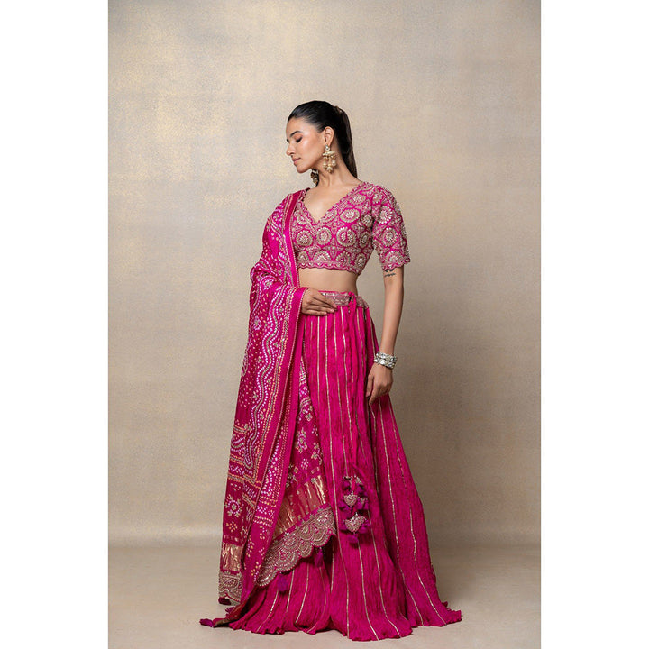 RIYAASAT Magenta Pink Sequinned Crepe Silk Lehenga with Blouse and Dupatta (Set of 3)