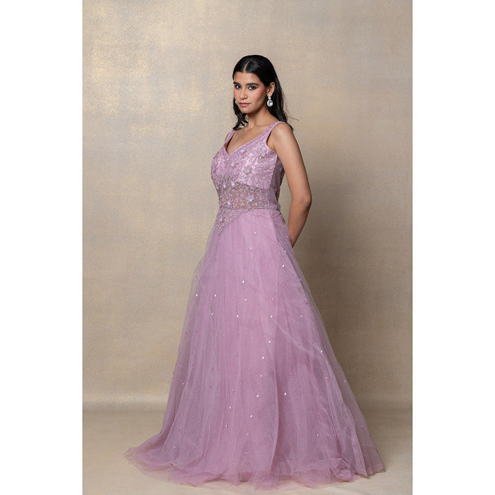 RIYAASAT Bright Lilac Sequinned Net Gown