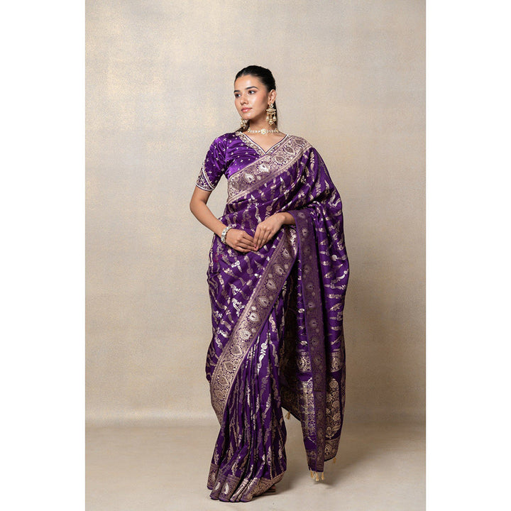 RIYAASAT Deep Purple Silk Saree with Stitched Blouse