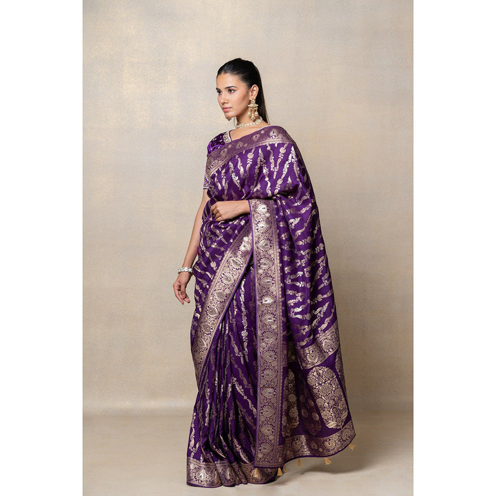 RIYAASAT Deep Purple Silk Saree with Stitched Blouse