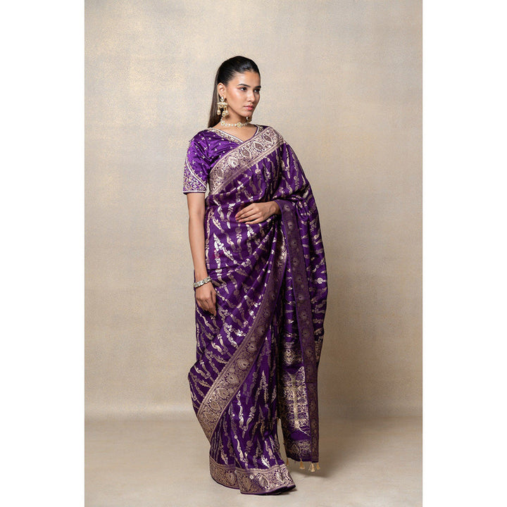 RIYAASAT Deep Purple Silk Saree with Stitched Blouse