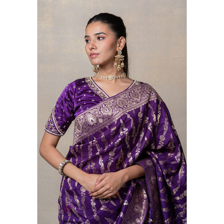 RIYAASAT Deep Purple Silk Saree with Stitched Blouse