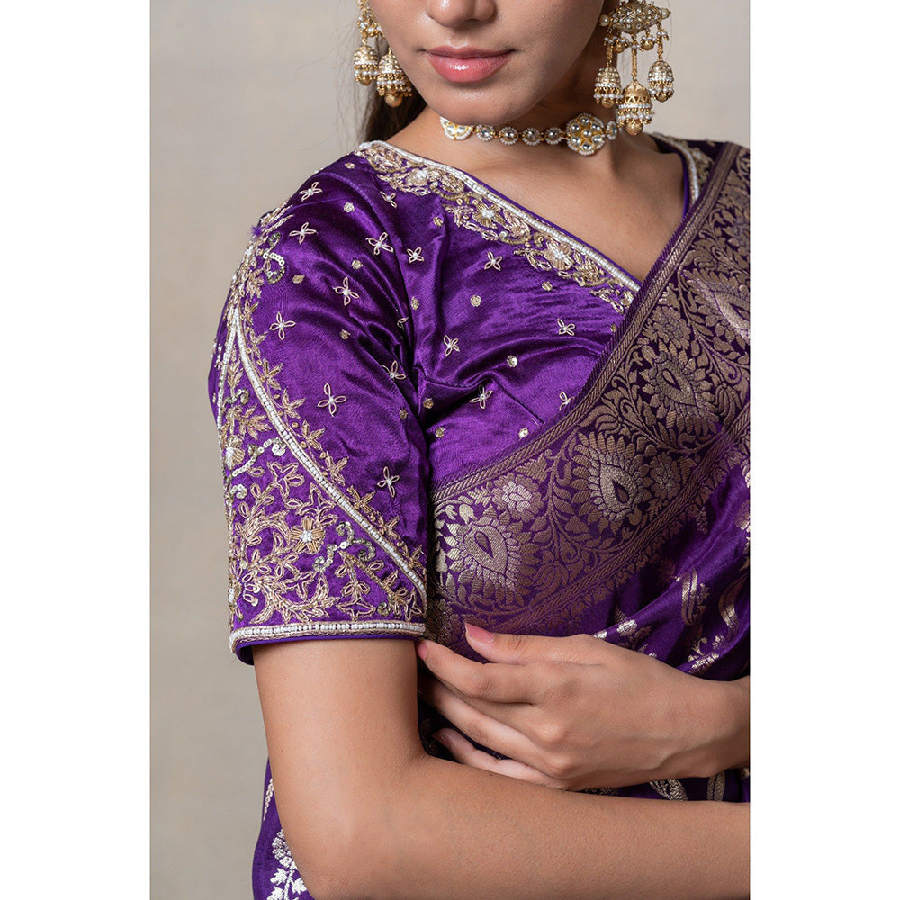 RIYAASAT Deep Purple Silk Saree with Stitched Blouse