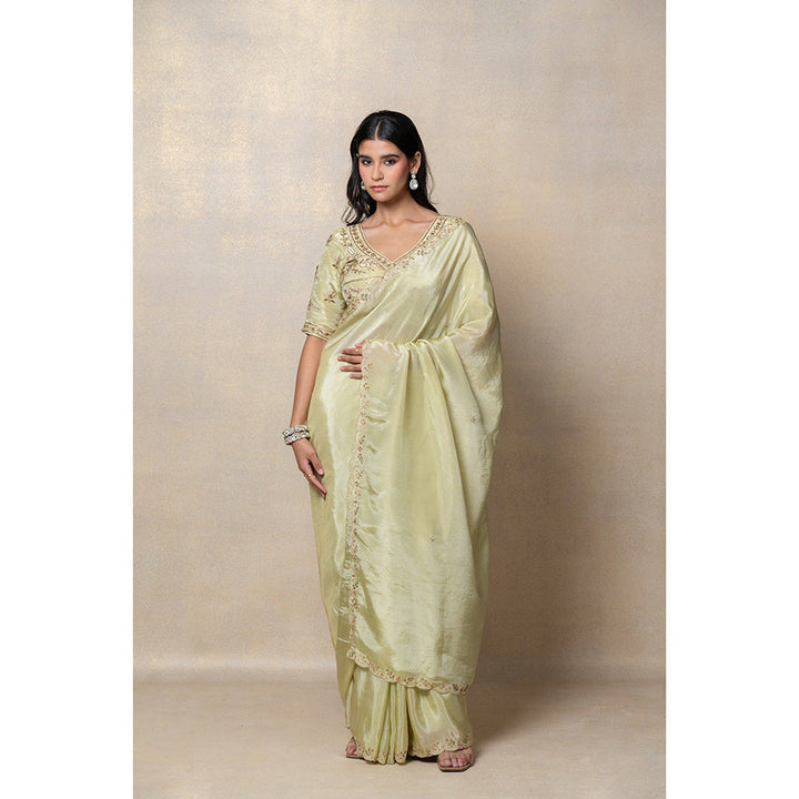 RIYAASAT Pista Green Silk Zari Embroidery Saree and Unstiched Blouse