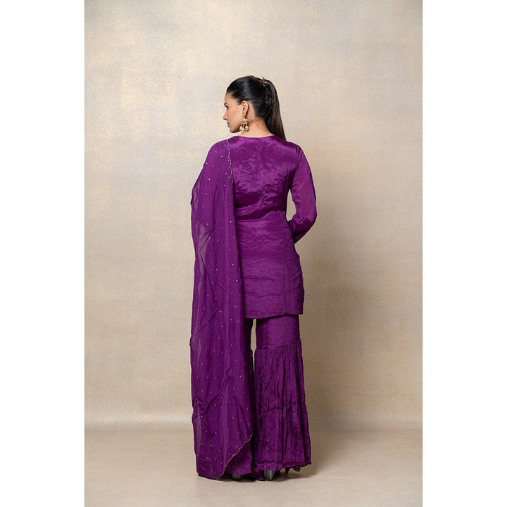 RIYAASAT Indigo Purple Soft Silk Sequinned Kurta with Sharara and Dupatta (Set of 3)