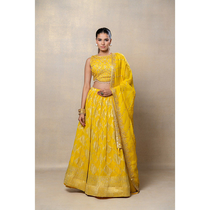 RIYAASAT Daffodil Yellow Soft Silk Lehenga with Blouse and Dupatta (Set of 3)