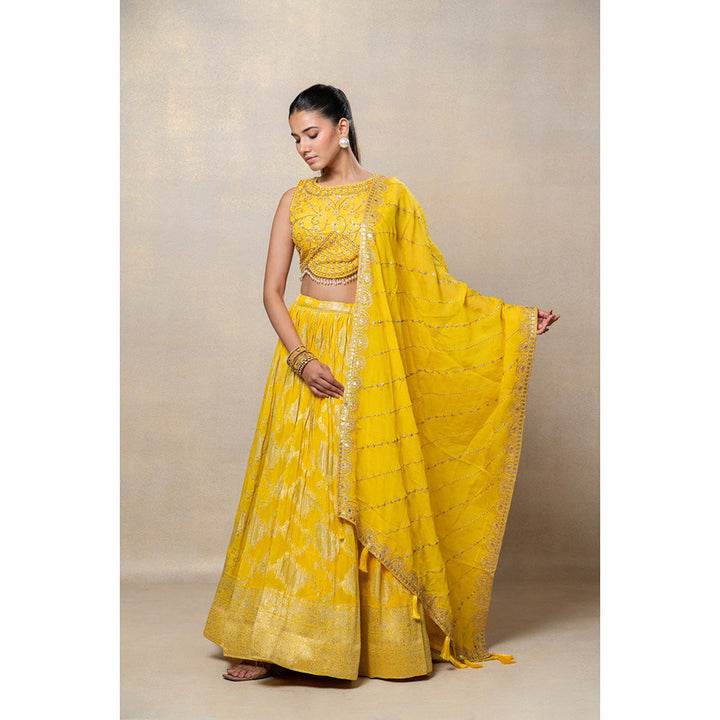 RIYAASAT Daffodil Yellow Soft Silk Lehenga with Blouse and Dupatta (Set of 3)