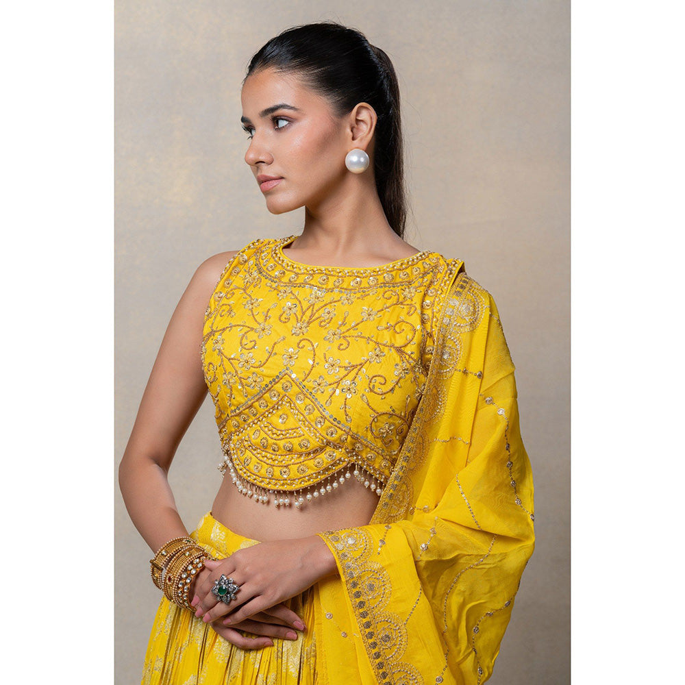 RIYAASAT Daffodil Yellow Soft Silk Lehenga with Blouse and Dupatta (Set of 3)