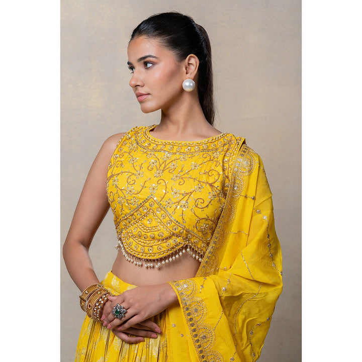 RIYAASAT Daffodil Yellow Soft Silk Lehenga with Blouse and Dupatta (Set of 3)