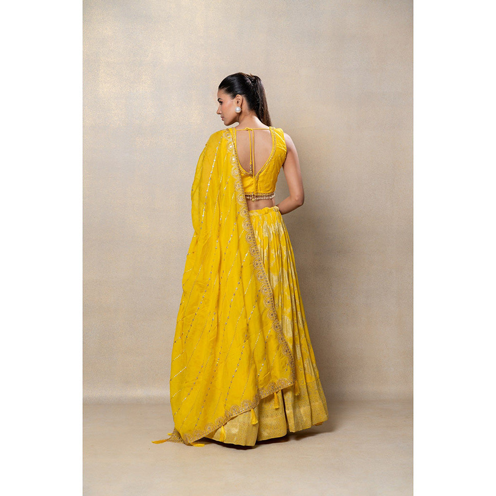 RIYAASAT Daffodil Yellow Soft Silk Lehenga with Blouse and Dupatta (Set of 3)