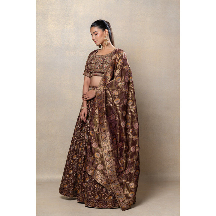 RIYAASAT Coco Brown Soft Silk Lehenga with Blouse and Dupatta (Set of 3)