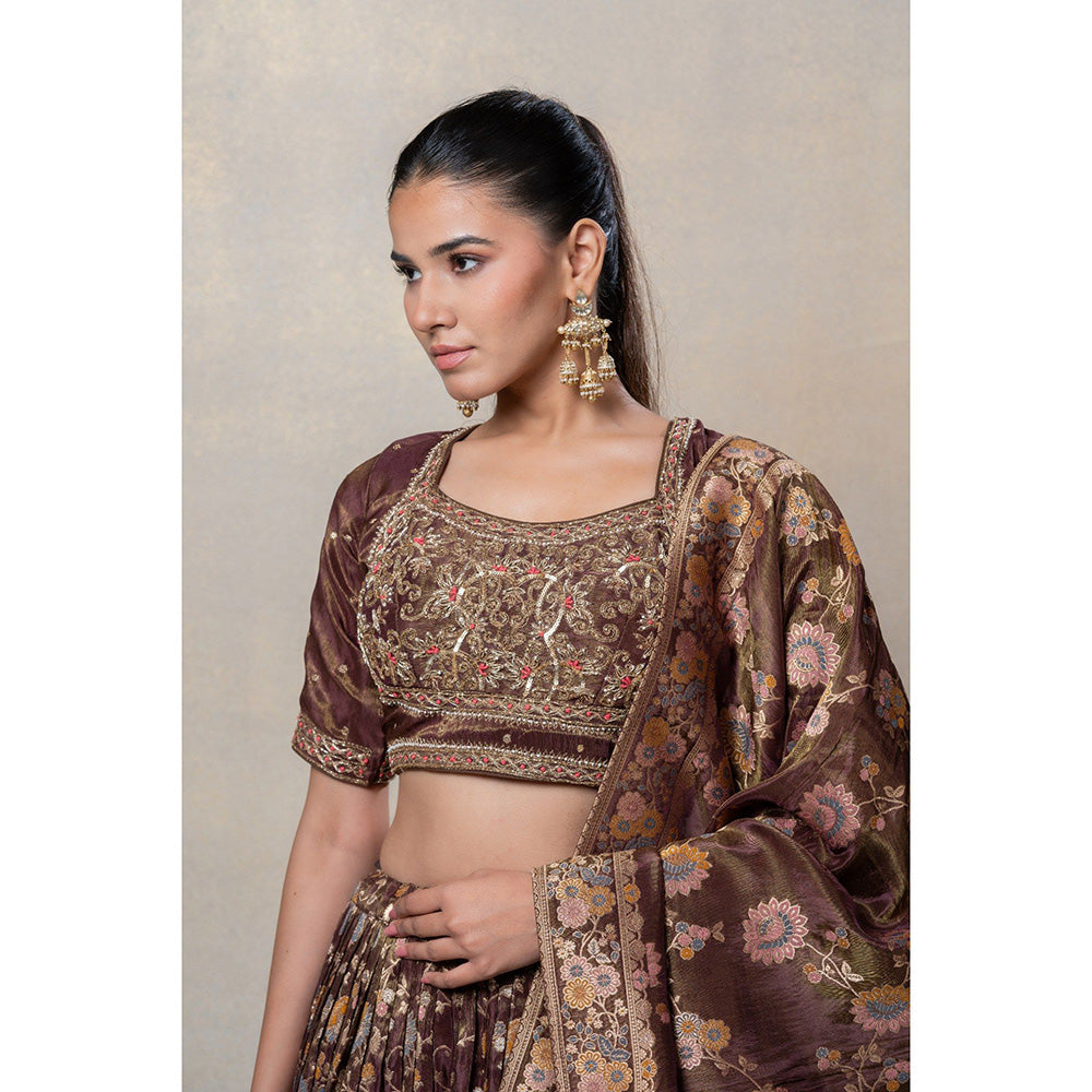 RIYAASAT Coco Brown Soft Silk Lehenga with Blouse and Dupatta (Set of 3)