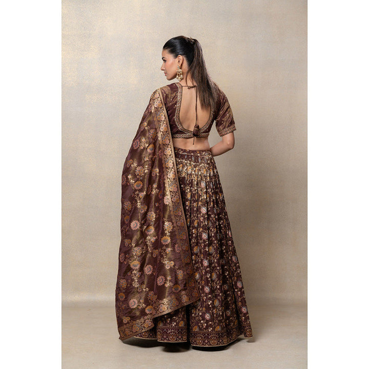 RIYAASAT Coco Brown Soft Silk Lehenga with Blouse and Dupatta (Set of 3)