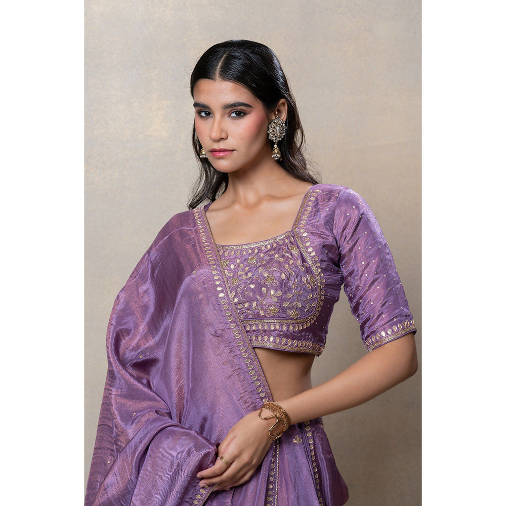 RIYAASAT Rich Lilac Mirror and Zari Embellished Lehenga with Blouse and Dupatta (Set of 3)