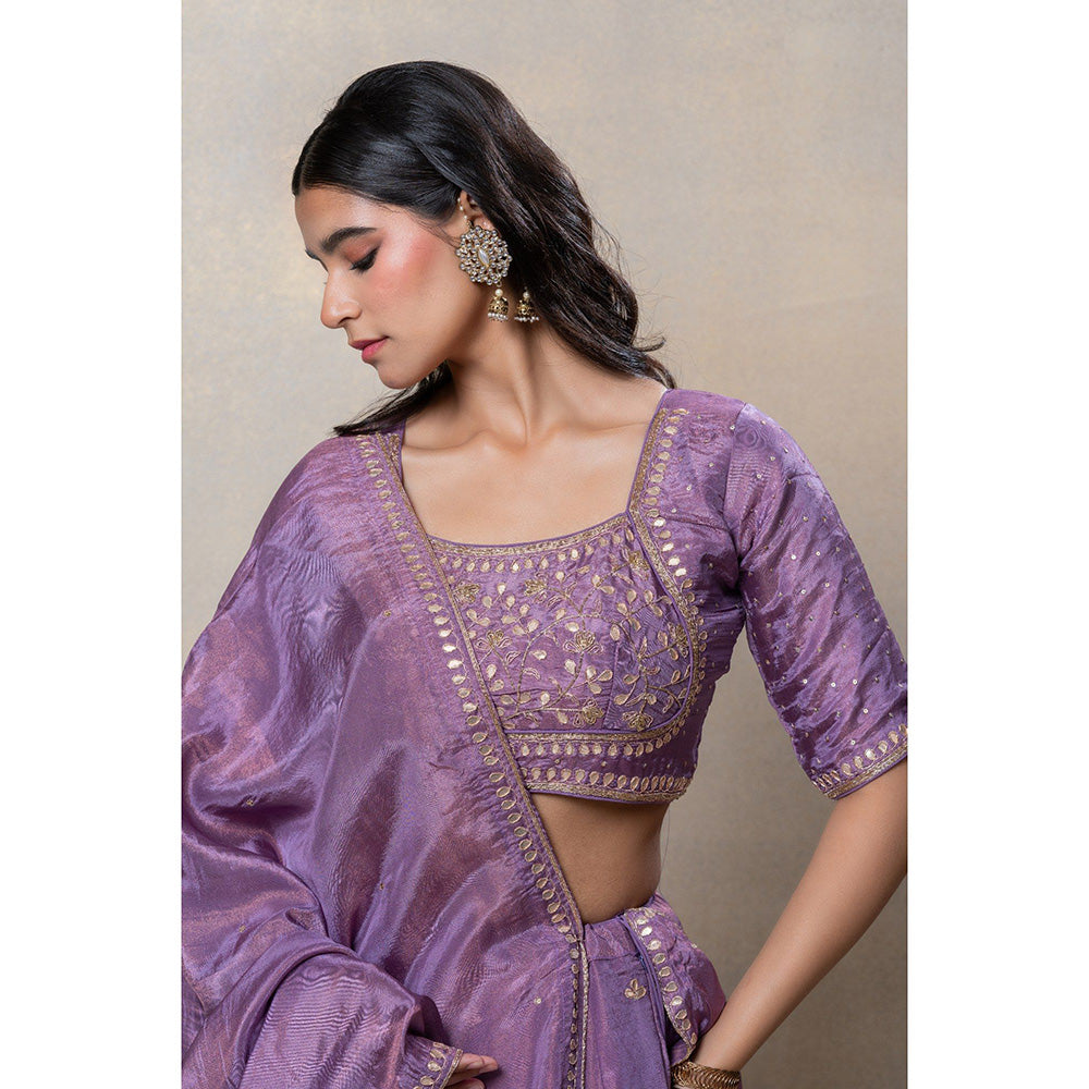 RIYAASAT Rich Lilac Mirror and Zari Embellished Lehenga with Blouse and Dupatta (Set of 3)