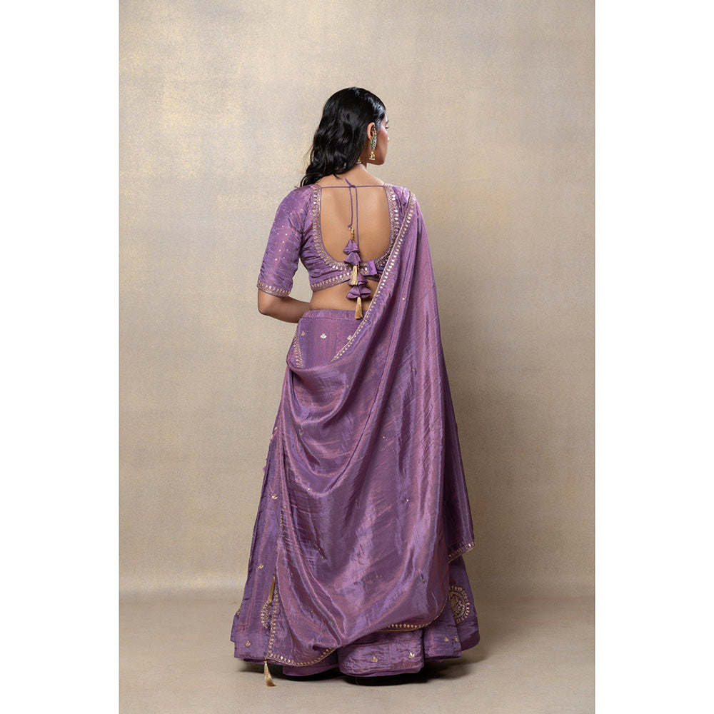 RIYAASAT Rich Lilac Mirror and Zari Embellished Lehenga with Blouse and Dupatta (Set of 3)