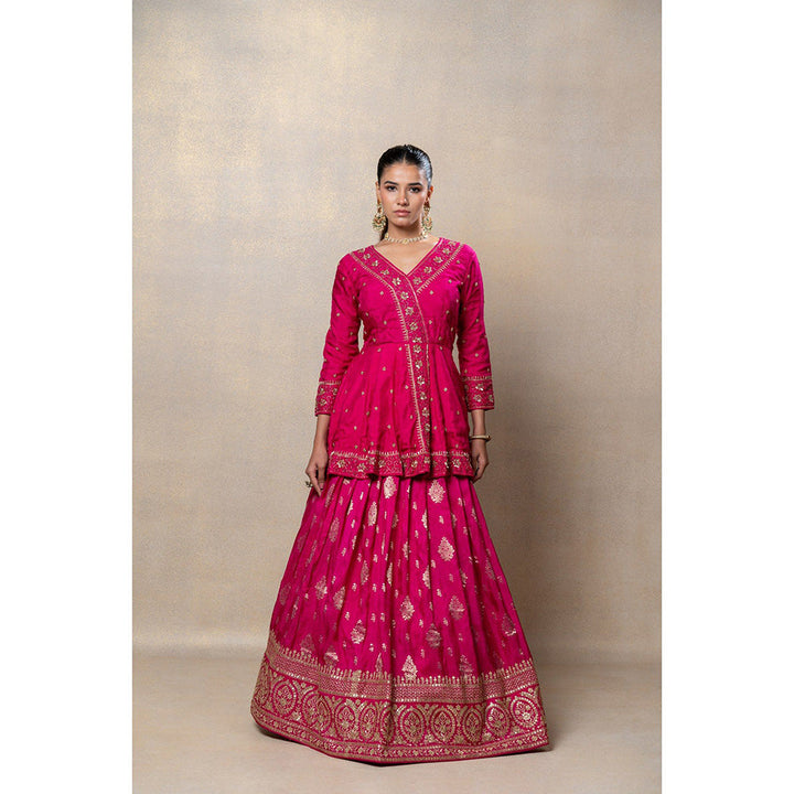 RIYAASAT Flamingo Pink Soft Silk Indo-Western Lehenga with Kurta (Set of 2)