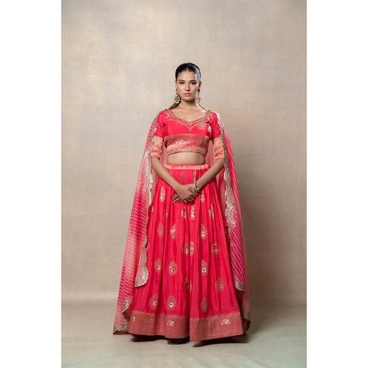 RIYAASAT Red Soft Silk Lehenga with Blouse and Dupatta (Set of 3)