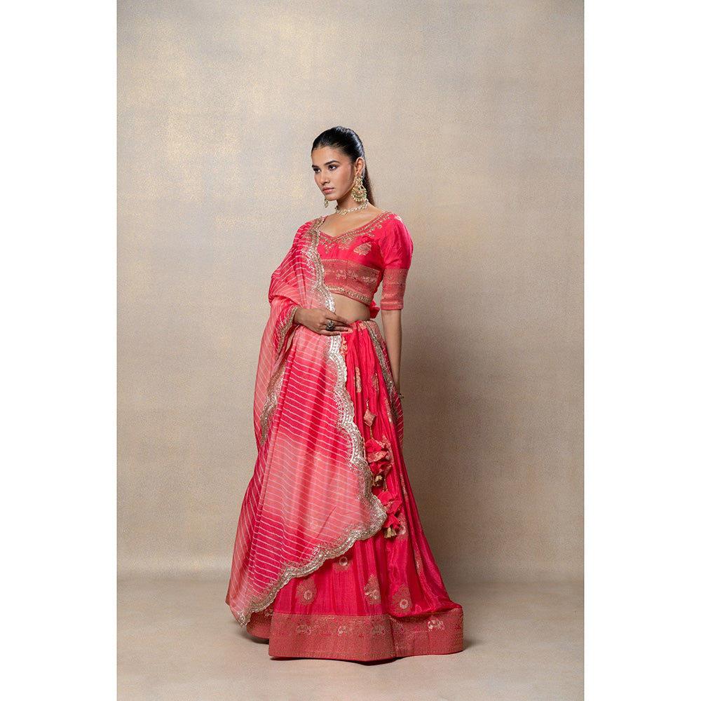 RIYAASAT Red Soft Silk Lehenga with Blouse and Dupatta (Set of 3)