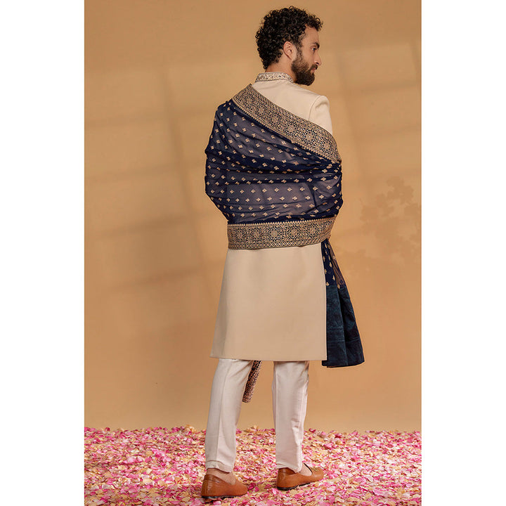 RIYAASAT Pale Beige Italian Suiting Sherwani and Pant (Set of 3)