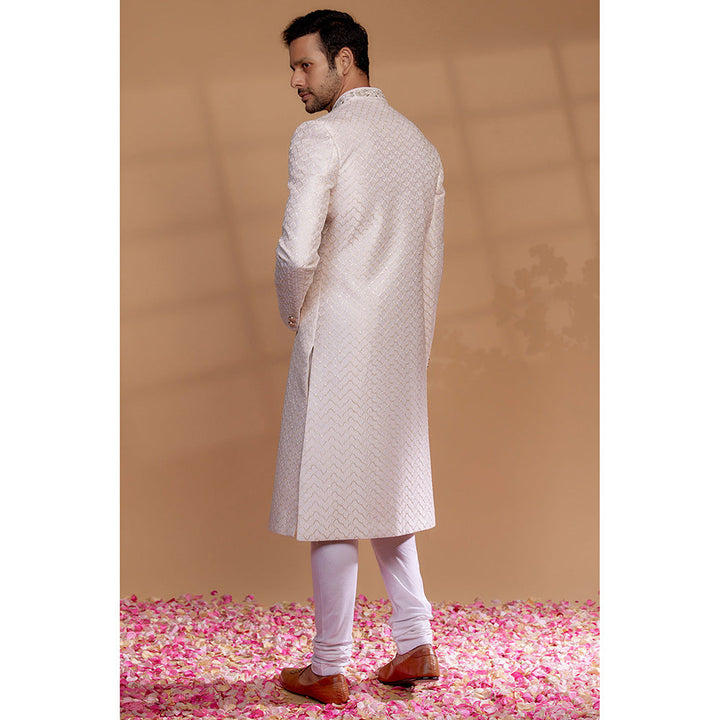 RIYAASAT Ivory Raw Silk Sherwani with Churidar (Set of 2)