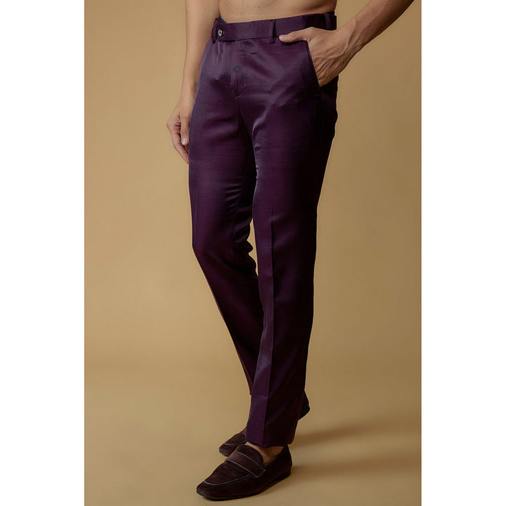 RIYAASAT Grape Purple Silk Thread Embroidered Bandhgala with Pant (Set of 2)