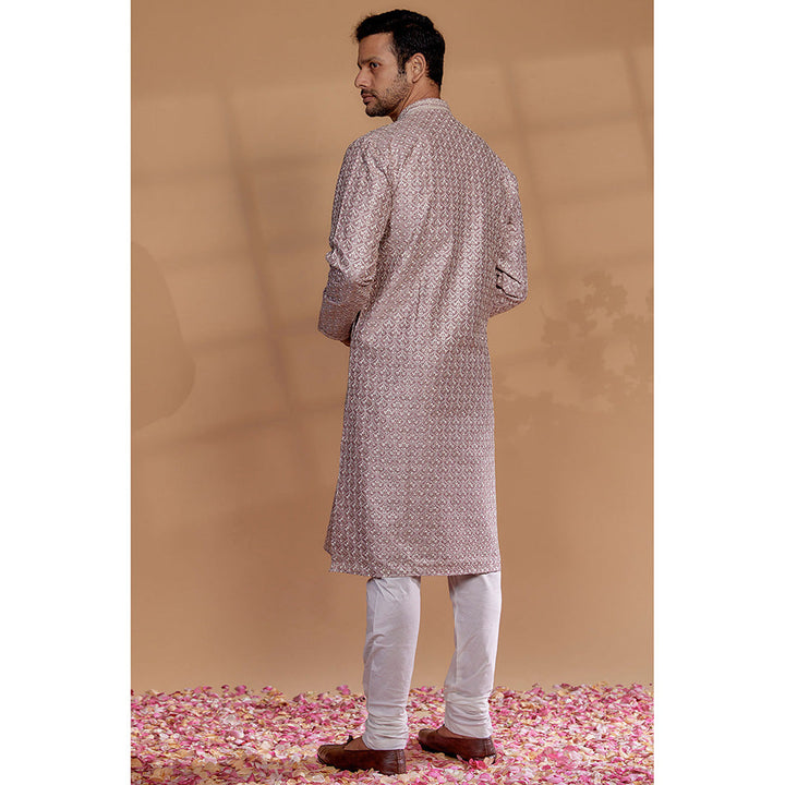 RIYAASAT Rose Gold Silk Hand Embroidered Kurta with Churidar (Set of 2)