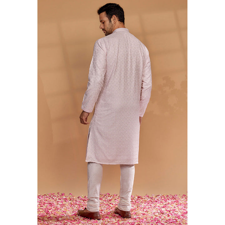 RIYAASAT Baby Pink Lucknowi Georgette Kurta with Churidar (Set of 2)