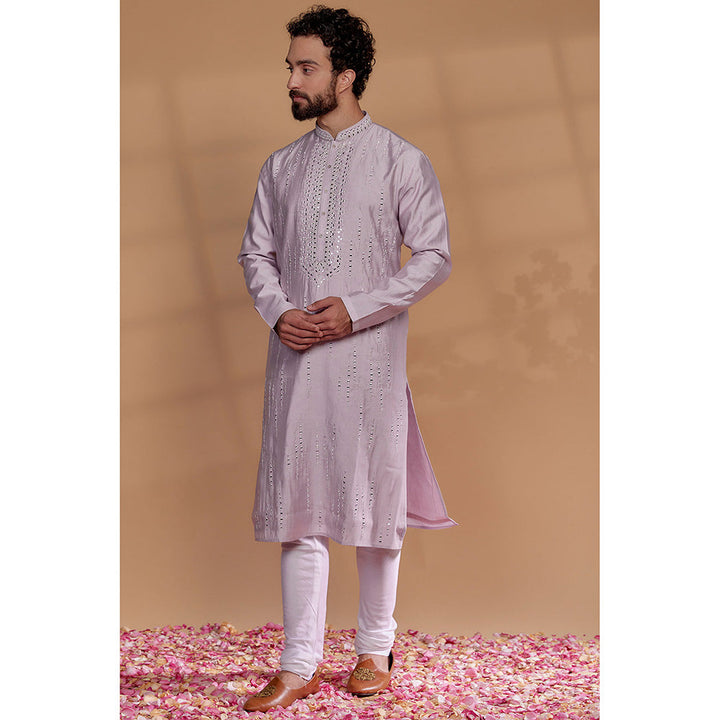 RIYAASAT Lilac Banarasi Silk Mirror Embellished Kurta with Churidar (Set of 2)