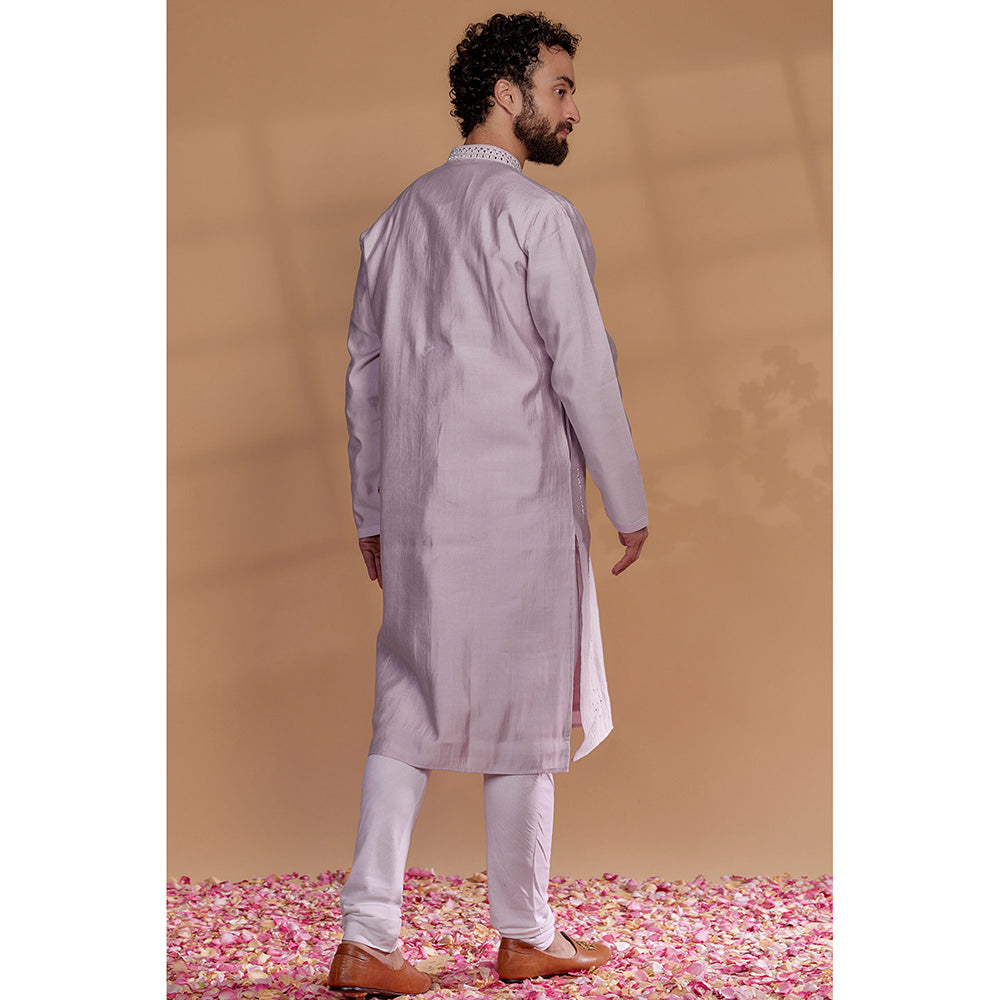 RIYAASAT Lilac Banarasi Silk Mirror Embellished Kurta with Churidar (Set of 2)