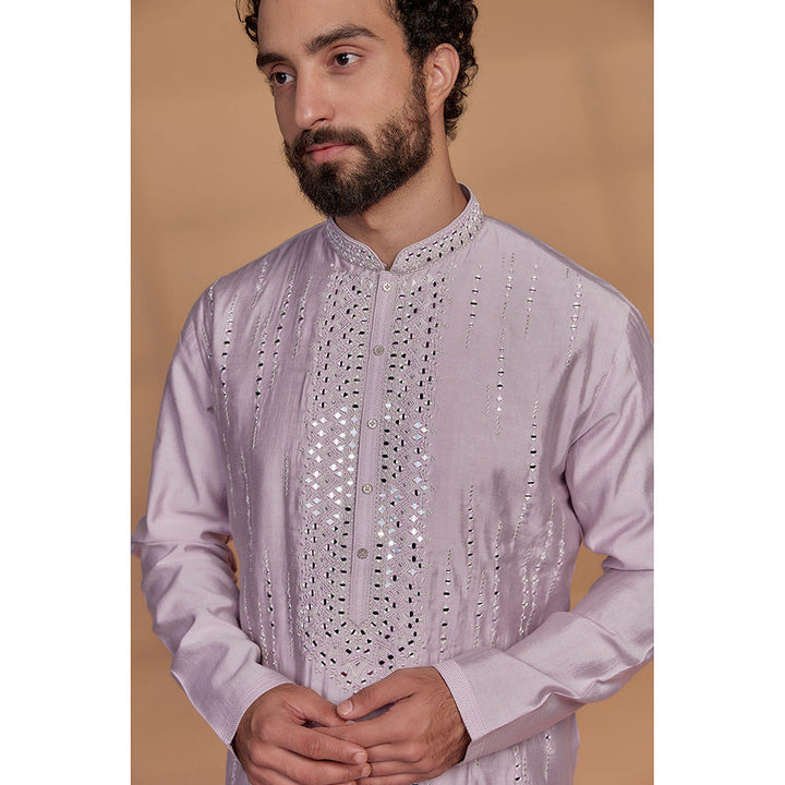 RIYAASAT Lilac Banarasi Silk Mirror Embellished Kurta with Churidar (Set of 2)