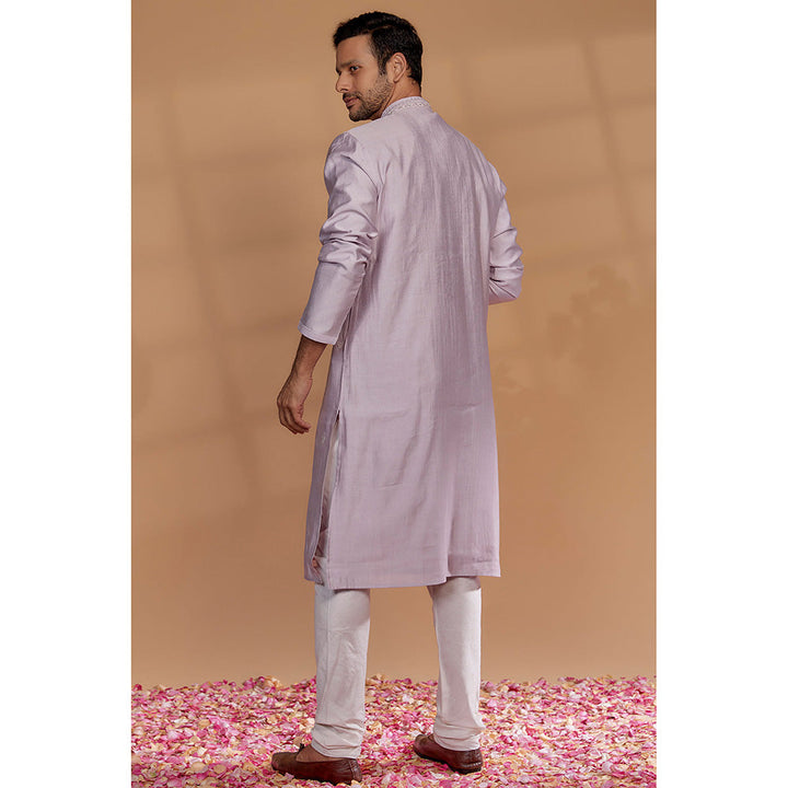 RIYAASAT Light Orchid Banarasi Silk Embroidered Kurta with Churidar (Set of 2)