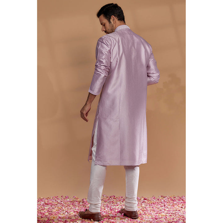 RIYAASAT Soft Lilac Banarasi Silk Thread Embroidered Kurta with Churidar (Set of 2)