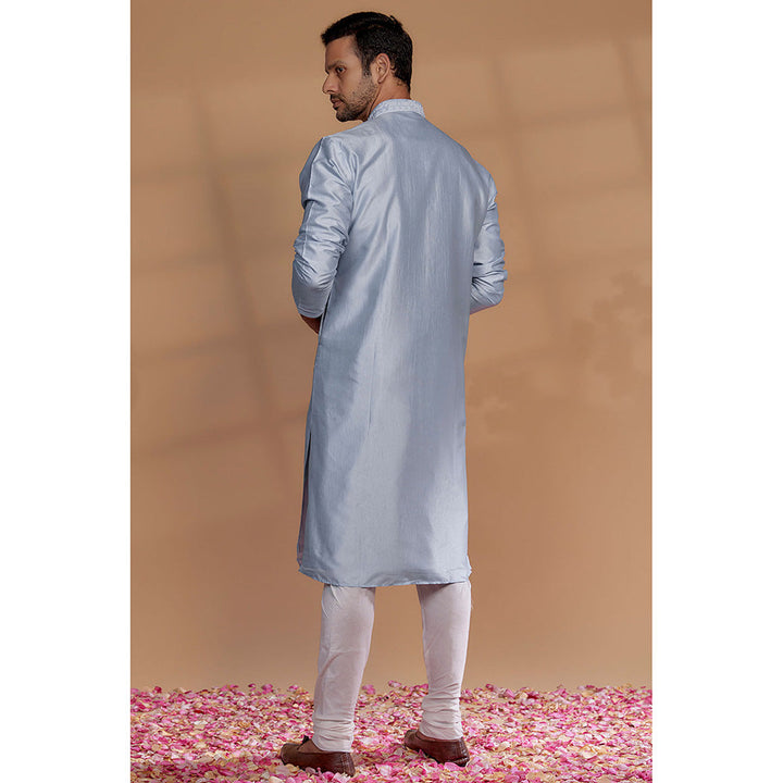 RIYAASAT Celestial Blue Banarasi Silk Thread Embroidered Kurta with Churidar (Set of 2)