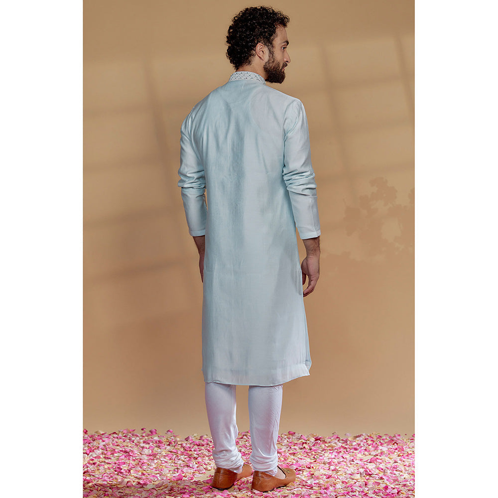 RIYAASAT Powder Blue Silk Mirror Embroidered Kurta with Churidar (Set of 2)