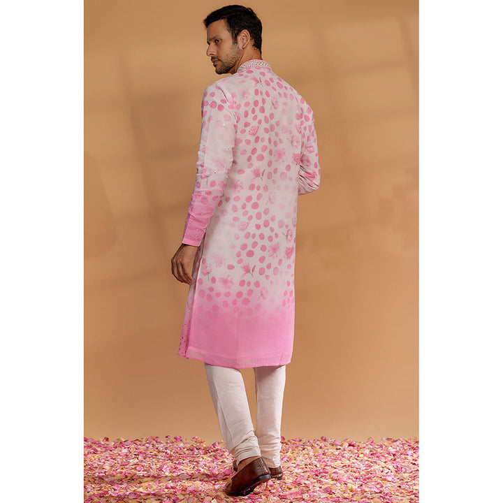 RIYAASAT Pink and White Georgette Printed Kurta with Churidar (Set of 2)