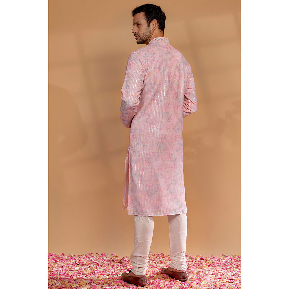 RIYAASAT Light Pink Georgette Embellished Kurta with Churidar (Set of 2)