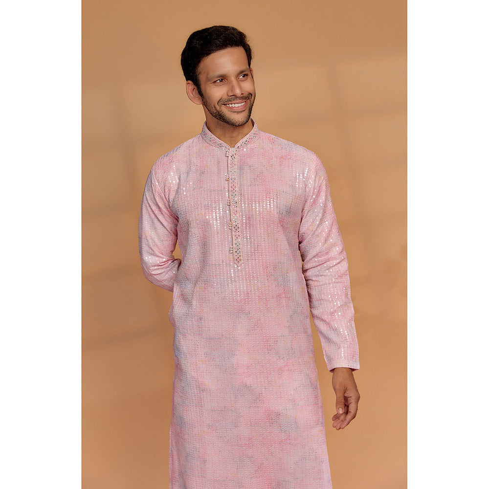 RIYAASAT Light Pink Georgette Embellished Kurta with Churidar (Set of 2)