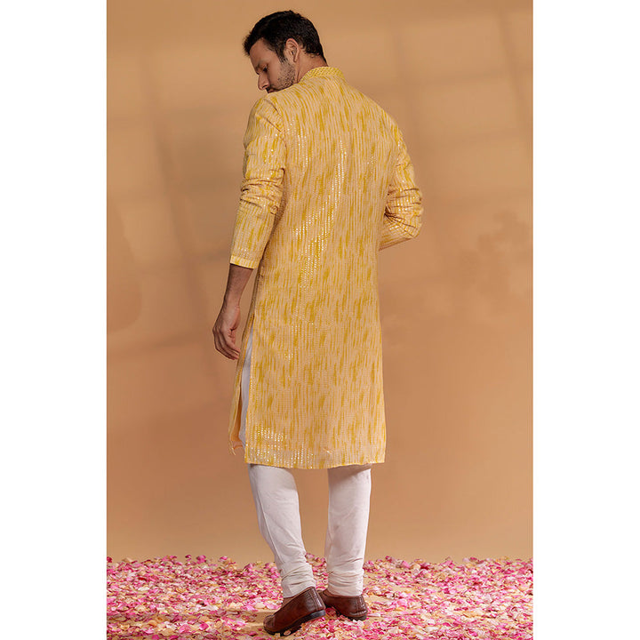 RIYAASAT Light Mustard Georgette Embellished Kurta with Churidar (Set of 2)