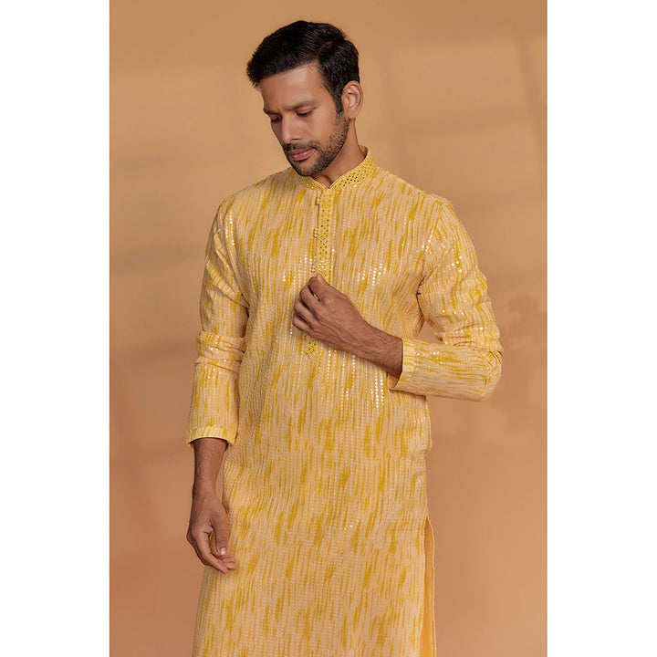 RIYAASAT Light Mustard Georgette Embellished Kurta with Churidar (Set of 2)