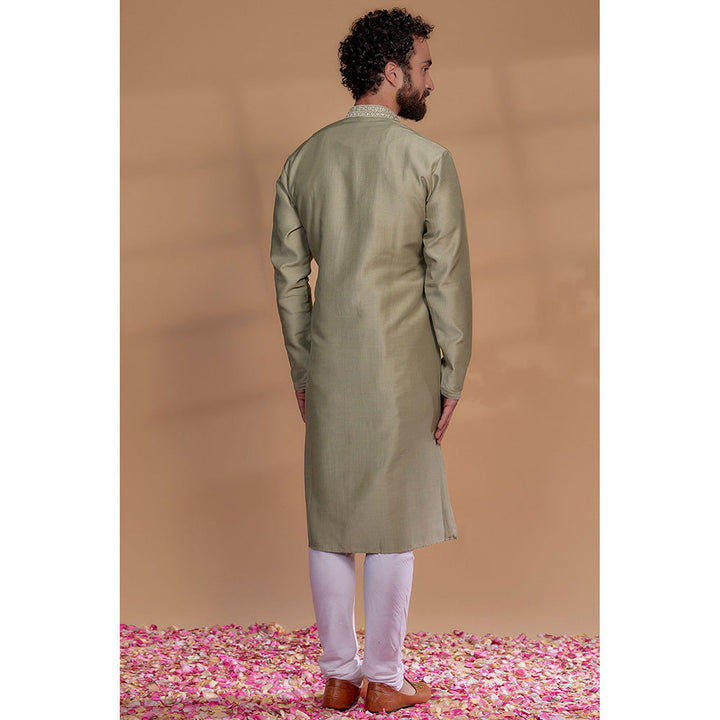 RIYAASAT Mint Green Silk Hand Embroidered Kurta with Churidar (Set of 2)