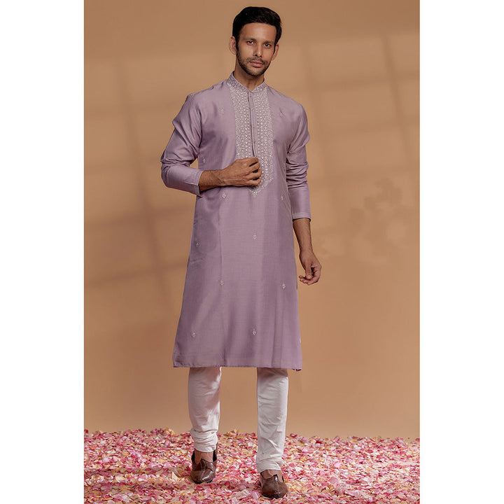 RIYAASAT Purple Silk Kurta with Churidar (Set of 2)