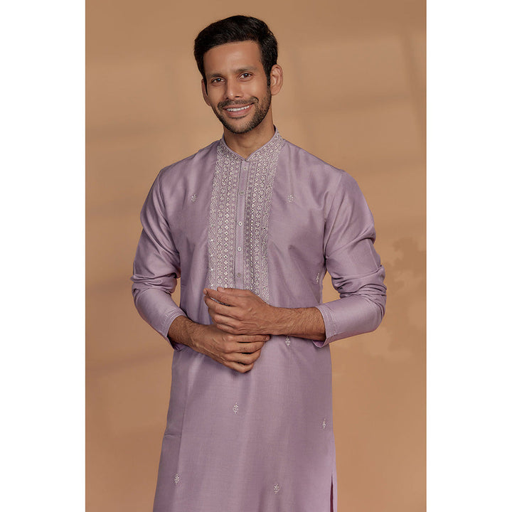 RIYAASAT Purple Silk Kurta with Churidar (Set of 2)