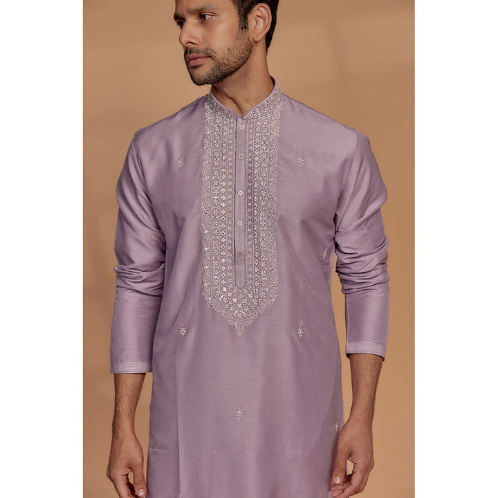 RIYAASAT Purple Silk Kurta with Churidar (Set of 2)