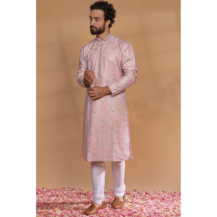 RIYAASAT Blush Pink Silk Kurta with Churidar (Set of 2)