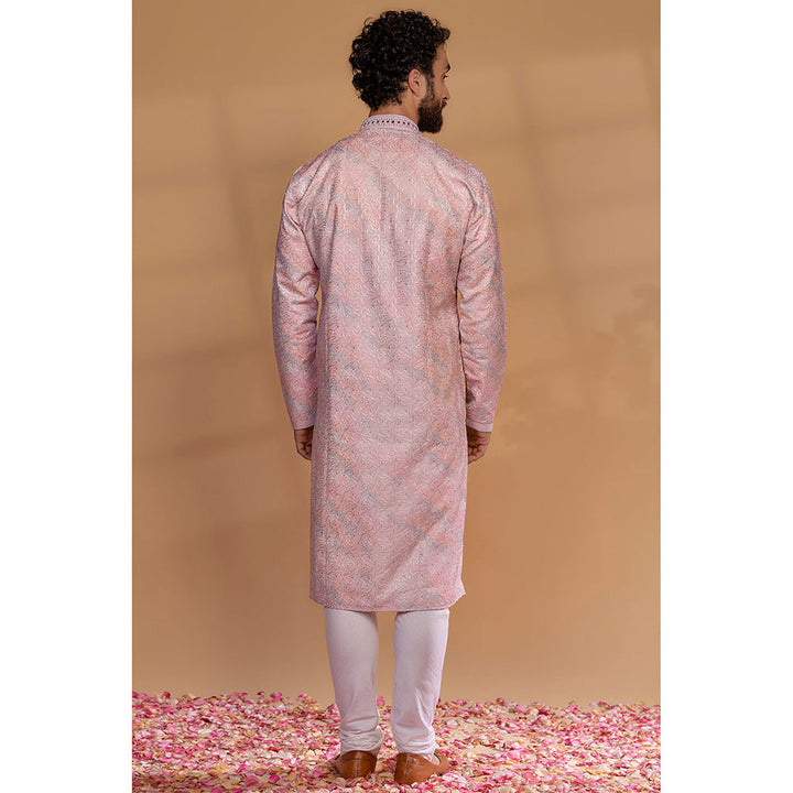 RIYAASAT Blush Pink Silk Kurta with Churidar (Set of 2)