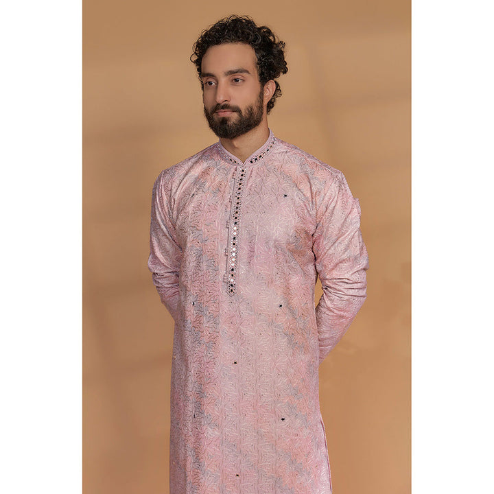 RIYAASAT Blush Pink Silk Kurta with Churidar (Set of 2)