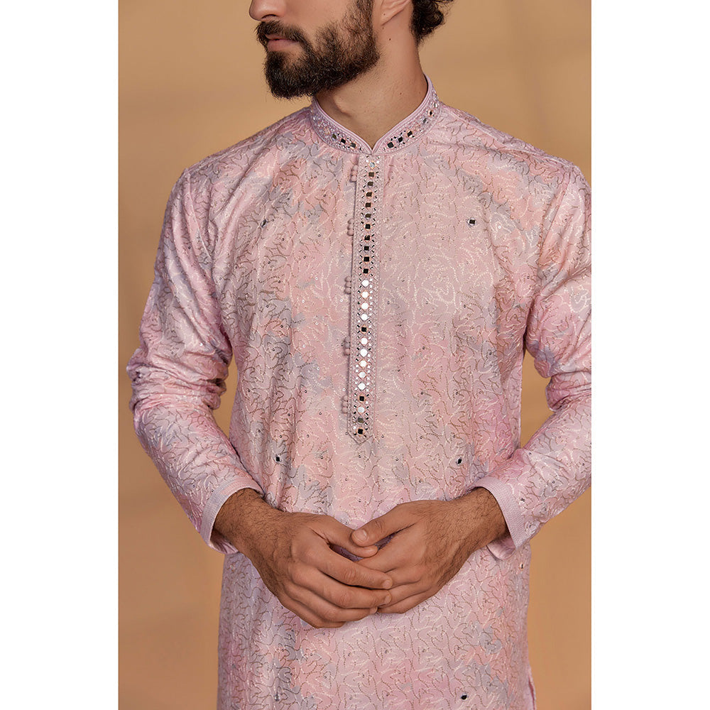 RIYAASAT Blush Pink Silk Kurta with Churidar (Set of 2)