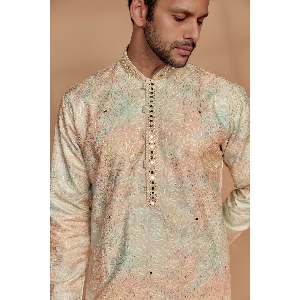 RIYAASAT Multi-Colored Silk Kurta with Churidar (Set of 2)