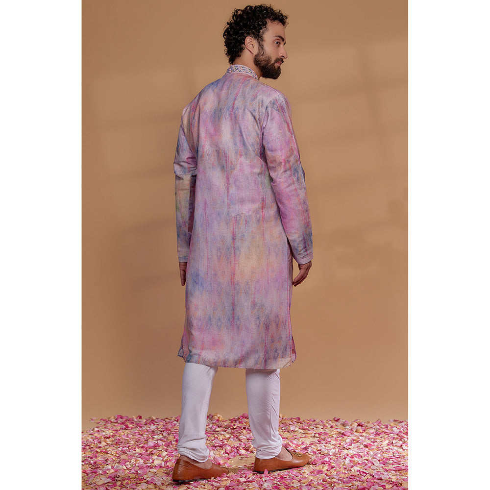 RIYAASAT Pink Silk Printed Kurta with Churidar (Set of 2)